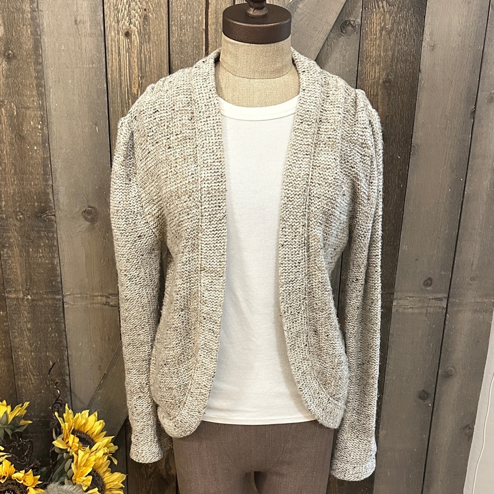 Stephanie J Vintage Shall Open Front Knit Cardigan Beige Mohair Blend Medium